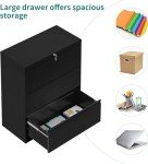 YITAHOME 3 Drawer Lateral File Cabinet with Lock, Metal Stainless Steel Wide Lateral Filing Cabinet for Legal/Letter A4 Size, Office Organizer Storage Cabinet, Black