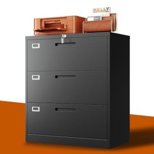BYNSOE Lateral File Cabinet with Lock,Metal Storage File Cabinet 3 Drawer,Steel Lateral File Cabinet for Legal/Letter A4 Size,Wide File Cabinet for Office Home,Assembly Required