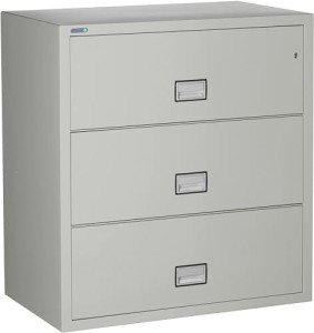 Phoenix Lateral 38 inch 3-Drawer Fireproof File Cabinet with Lock, Water Seal, Gray