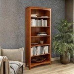 Camaflexi Shaker Style 6 Shelf Bookcase / Solid Wood / 72 inch Tall / Adjustable Shelving / Closed Back / Display Bookshelf for Living Room, Bedroom, Home and Office, Cherry