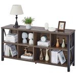 FATORRI 8 Cube Storage Organizer Bookshelf, Rustic Wood Cubby Bookcase, Industrial Horizontal Long Shelf for Living Room (Walnut Brown, 62 Inch)