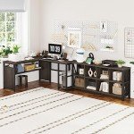 FATORRI 8 Cube Storage Organizer Bookshelf, Rustic Wood Cubby Bookcase, Industrial Horizontal Long Shelf for Living Room (Walnut Brown, 62 Inch)