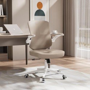 balmstar Office Chair, Ergonomic Desk Chair Home Office Desk Chairs, Breathable Mid-Back Comfortable Mesh Computer Chair with PU Silent Wheels, Flip-up Armrests, Tilt Function, Lumbar Support (Khaki)