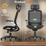 GABRYLLY Ergonomic Mesh Office Chair, High Back Desk Chair - Adjustable Headrest with Flip-Up Arms, Tilt Function, Lumbar Support and PU Wheels, Swivel Computer Task Chair
