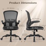 FelixKing Office Chair, Ergonomic Desk Chair with Adjustable Height, Swivel Computer Mesh Chair with Lumbar Support and Flip-up Arms, Backrest with Breathable Mesh (Black)