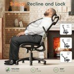 GABRYLLY Ergonomic Mesh Office Chair, High Back Desk Chair - Adjustable Headrest with Flip-Up Arms, Tilt Function, Lumbar Support and PU Wheels, Swivel Computer Task Chair
