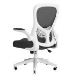 Hbada Ergonomic Office Chair Work Desk Chair Computer Breathable Mesh Chair with Adjustable Lumbar Support and Flip Up Arms, White