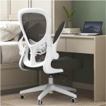 Hbada Ergonomic Office Chair Work Desk Chair Computer Breathable Mesh Chair with Adjustable Lumbar Support and Flip Up Arms, White