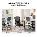 Hbada Ergonomic Office Chair Work Desk Chair Computer Breathable Mesh Chair with Adjustable Lumbar Support and Flip Up Arms, White