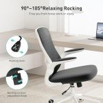 Hbada Ergonomic Office Chair Work Desk Chair Computer Breathable Mesh Chair with Adjustable Lumbar Support and Flip Up Arms, White