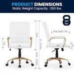 Flash Furniture Whitney Mid-Back Desk Chair - White LeatherSoft Executive Swivel Office Chair with Gold Frame - Swivel Arm Chair