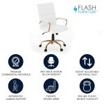 Flash Furniture Whitney Mid-Back Desk Chair - White LeatherSoft Executive Swivel Office Chair with Gold Frame - Swivel Arm Chair