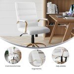 Flash Furniture Whitney Mid-Back Desk Chair - White LeatherSoft Executive Swivel Office Chair with Gold Frame - Swivel Arm Chair