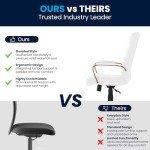 Flash Furniture Whitney Mid-Back Desk Chair - White LeatherSoft Executive Swivel Office Chair with Gold Frame - Swivel Arm Chair