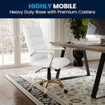 Flash Furniture Whitney Mid-Back Desk Chair - White LeatherSoft Executive Swivel Office Chair with Gold Frame - Swivel Arm Chair