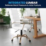 Flash Furniture Whitney Mid-Back Desk Chair - White LeatherSoft Executive Swivel Office Chair with Gold Frame - Swivel Arm Chair