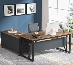 Tribesigns 55 inches Executive Desk and 43" lateral File Cabinet, L-Shaped Computer Desk Home Office Furniture with Drawers and Storage Shelves, Office Table with Cabinet,Rustic