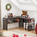 FATORRI L Shaped Computer Desk, Industrial Home Office Desk with Shelves, Rustic Wood and Metal Corner Desk (Walnut Brown, 59 Inch)