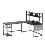 L Shaped Desk with Power Outlet and LED Strip