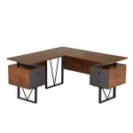Reversible L-Shaped Desk with File Cabinet - Brown