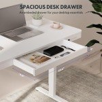 FLEXISPOT EW8 Comhar Electric Standing Desk with Drawers Charging USB A to C Port, Height Adjustable 48" Whole-Piece Quick Install Home Office Computer Laptop Table with Storage (White Top + Frame)