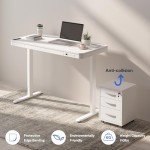 FLEXISPOT EW8 Comhar Electric Standing Desk with Drawers Charging USB A to C Port, Height Adjustable 48" Whole-Piece Quick Install Home Office Computer Laptop Table with Storage (White Top + Frame)