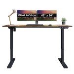 bilbil Dual Motor Electric Standing Desk, 63 x 30 Inch Height Adjustable Sit Stand Table with Splice Board, Stand up Home Office Desk, Black Frame/Rustic Brown Top