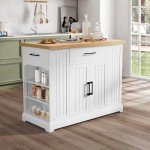 Yaheetech Rolling Kitchen Island Cart with 3 Drawers, Kitchen Storage Cabinet on Wheels with Open Shelves and Inner Adjustable Shelves for Dinning Room/Living Room, Thicker Rubberwood Top, White