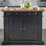 homestyles Americana Kitchen Island with Wood Top and Drop Leaf Breakfast Bar, Storage with Drawers and Adjustable Shelves, 50 Inch Width, Black and Oak