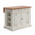 Homestyles Americana Kitchen Island with Wood Top and Drop Leaf Breakfast Bar, Storage with Drawers and Adjustable Shelves, 50 Inch Width, 49.75 inches, Off White