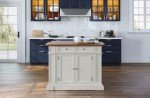Homestyles Americana Kitchen Island with Wood Top and Drop Leaf Breakfast Bar, Storage with Drawers and Adjustable Shelves, 50 Inch Width, 49.75 inches, Off White