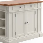 Homestyles Americana Kitchen Island with Wood Top and Drop Leaf Breakfast Bar, Storage with Drawers and Adjustable Shelves, 50 Inch Width, 49.75 inches, Off White