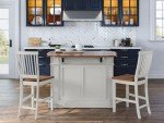 Homestyles Americana Kitchen Island with Wood Top and Drop Leaf Breakfast Bar, Storage with Drawers and Adjustable Shelves, 50 Inch Width, 49.75 inches, Off White