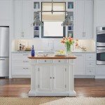 Homestyles Americana Kitchen Island with Wood Top and Drop Leaf Breakfast Bar, Storage with Drawers and Adjustable Shelves, 50 Inch Width, 49.75 inches, Off White