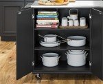 Homestyles Kitchen Cart with Stainless Steel Metal Top, Rolling Mobile Kitchen Island with Storage and Towel Rack, 54 Inch Width, Black