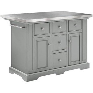 Pemberly Row Stainless Steel Top Kitchen Island in Gray