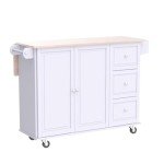 PHI VILLA Kitchen Island Cart on Wheels - Portable Kitchen Island with Drop Leaf, Rolling Kitchen Island with Storage