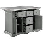Pemberly Row Gray and Chrome Kitchen Island