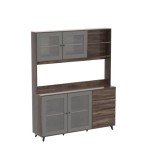 ECACAD Freestanding Kitchen Pantry Storage Cabinet with Glass Doors, Shelves & Drawers, Modern Sideboard Buffet Cabinet, Wood Kitchen Cupboard with Hutch and Hooks, Dark Brown