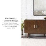 Walker Edison Mid-Century Modern Wood Kitchen Buffet Sideboard Entryway Serving Storage Cabinet Doors-Dining Room Console, 70 Inch, Walnut