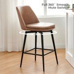 CHITA Counter Height Swivel Barstools, Upholstered Faux Leather Bar Stools Set of 2, Metal Base, 27.2" Seat Height, Saddle Brown