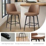 CHITA Counter Height Swivel Barstools, Upholstered Faux Leather Bar Stools Set of 2, Metal Base, 27.2" Seat Height, Saddle Brown