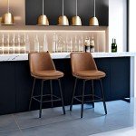 CHITA Counter Height Swivel Barstools, Upholstered Faux Leather Bar Stools Set of 2, Metal Base, 27.2" Seat Height, Saddle Brown