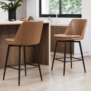 CHITA Set of 2 Swivel Barstools in Saddle Brown