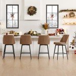 CHITA Counter Height Swivel Barstools, Upholstered Faux Leather Bar Stools Set of 2, Metal Base, 27.2" Seat Height, Saddle Brown