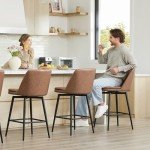 CHITA Counter Height Swivel Barstools, Upholstered Faux Leather Bar Stools Set of 2, Metal Base, 27.2" Seat Height, Saddle Brown