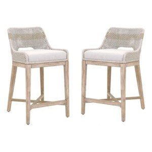 Home Square Transitional Beige 2 Piece Flat Rope Wood Frame Counter Stool Set