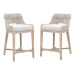 Home Square Transitional Beige 2 Piece Flat Rope Wood Frame Counter Stool Set