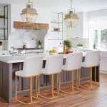 Sophia & William White & Gold Counter Height Bar Stools Set of 4, 24 Inch Bar Stools with Back for Kitchen Counter Island,Modern PU Leather Gold Polished Upholstered Bar Chairs,Supports 300lbs