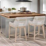 Home Square Transitional Beige 2 Piece Flat Rope Wood Frame Counter Stool Set